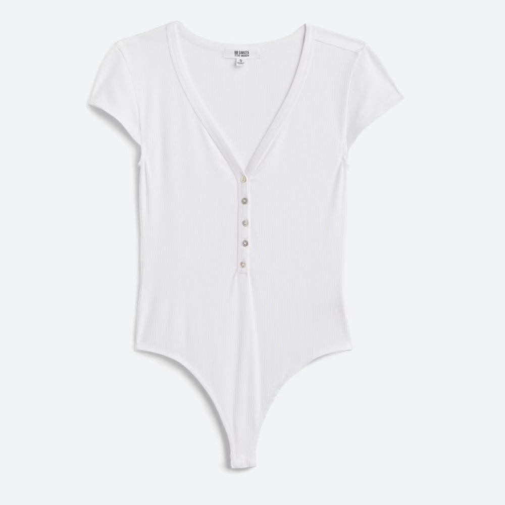 White Henley Short Sleeve Bodysuit — Large